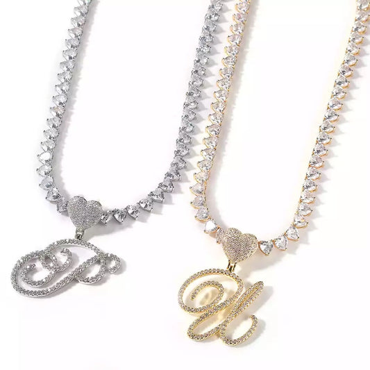 CURSIVE LETTER HEART TENNIS CHAIN