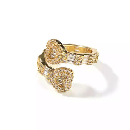 DOUBLE ROW HEART BAGUETTE RING